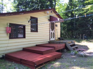 The deck partially stained.